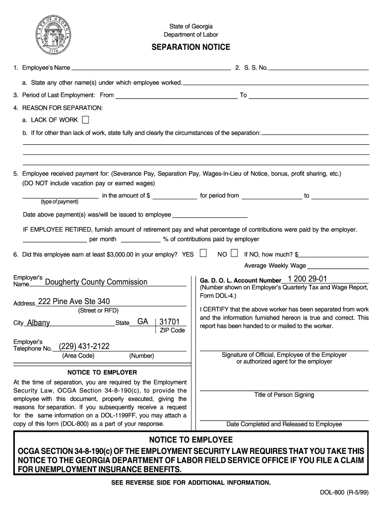 Printable Dol-800 Form