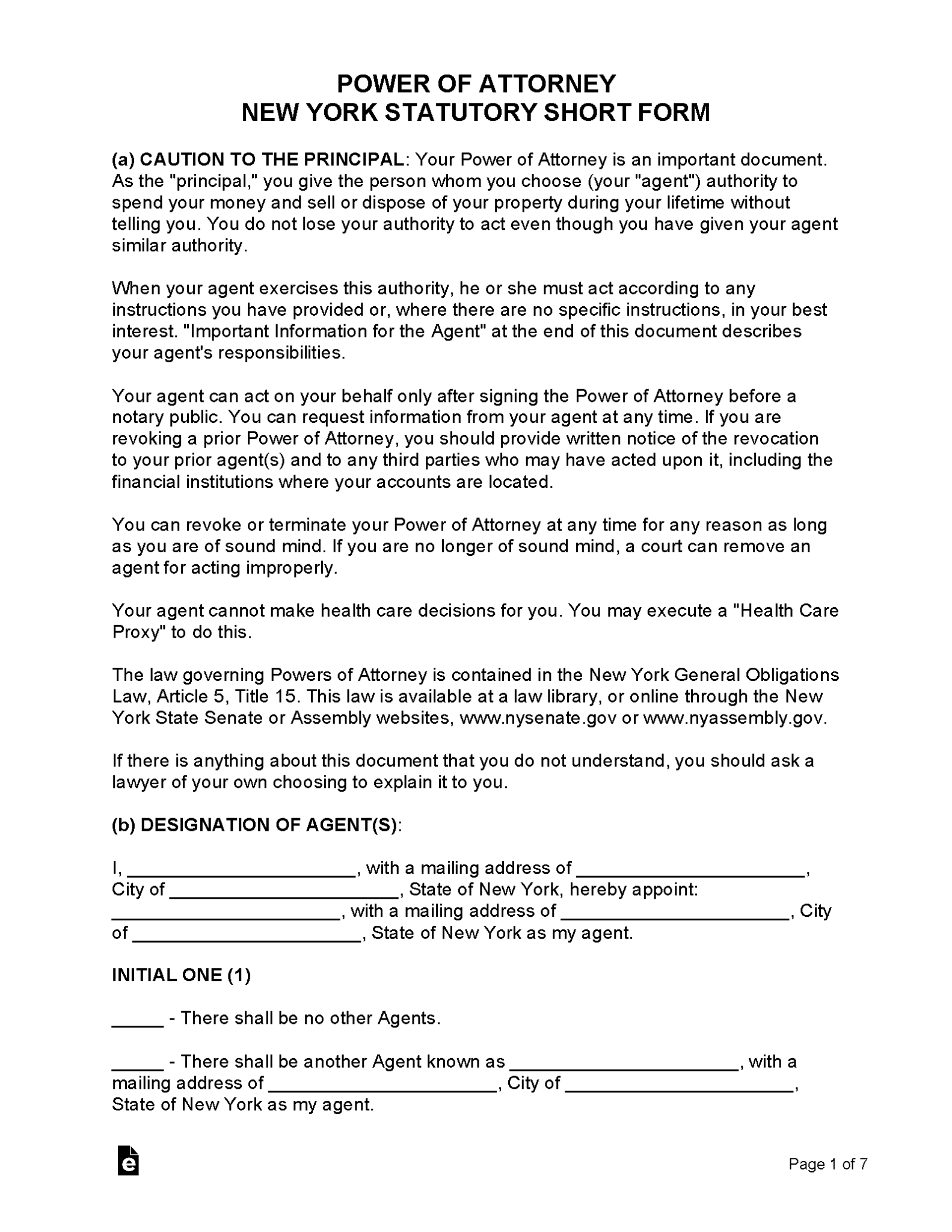 Printable Durable Power Of Attorney Form New York 1583x2048 