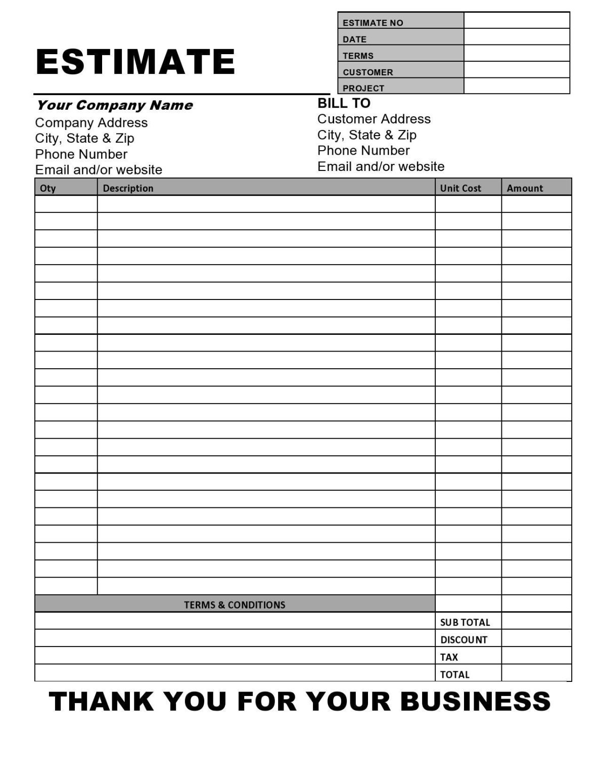 Printable Estimate Sheet - Fillable Form 2025
