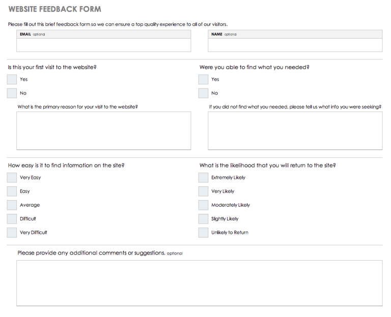 Printable Feedback Forms Fillable Form 2024