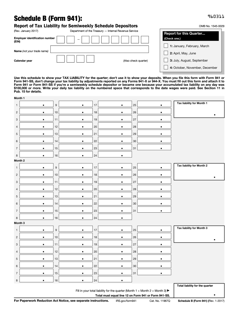 Printable Form 941 Schedule B