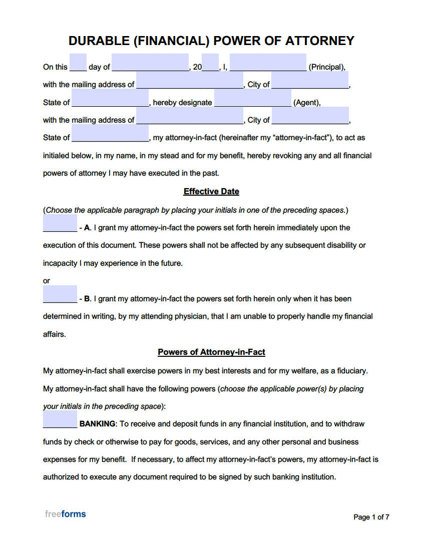 Printable Form For Power Of Attorney Free