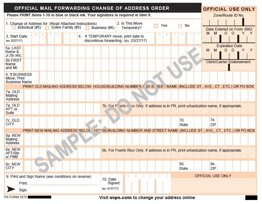 Printable Form To Forward Mail