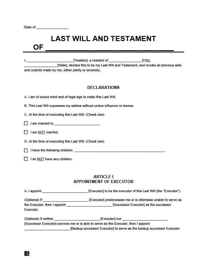 Printable Legal Forms For Wills