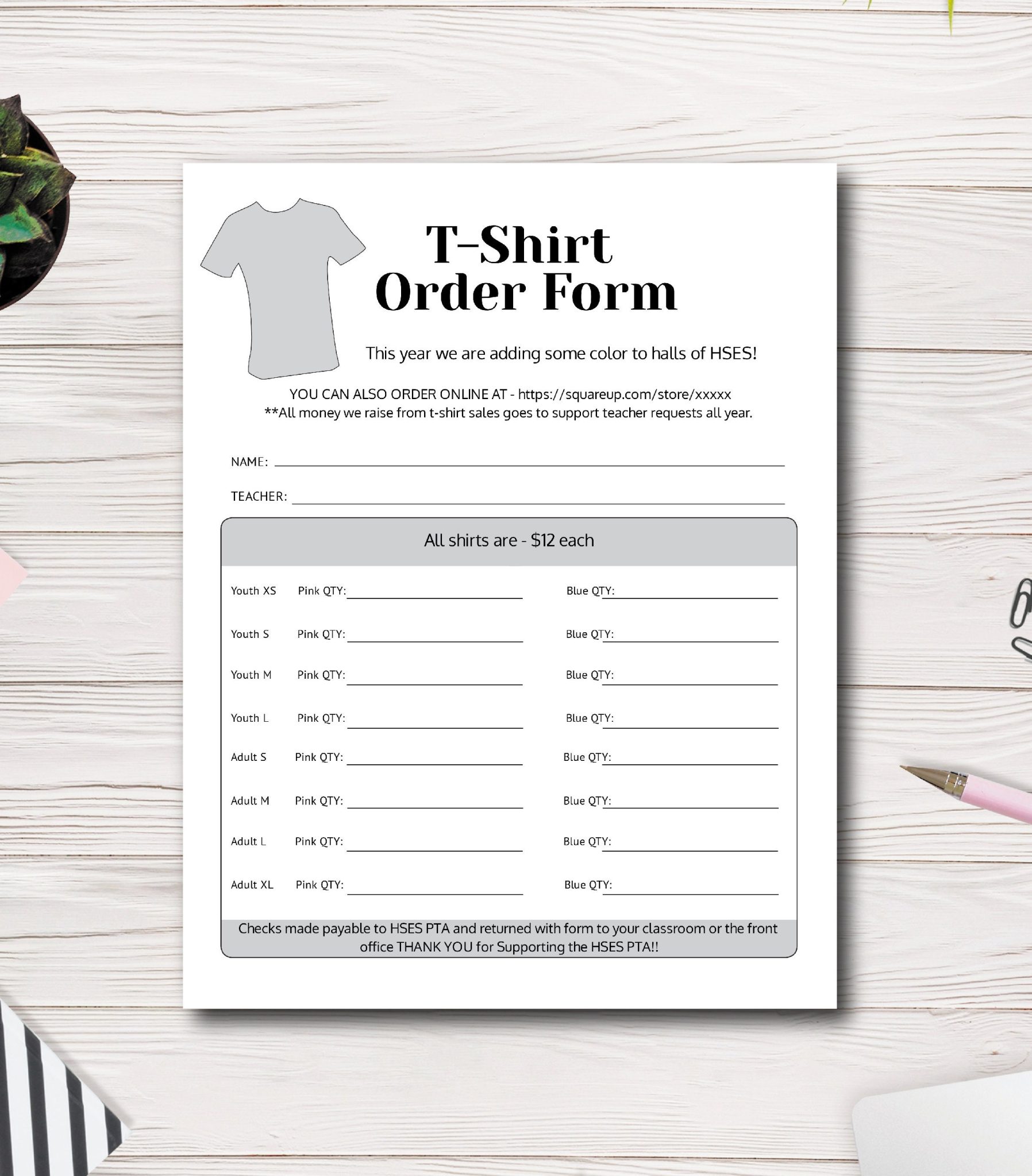 Printable Order Forms For T Shirts Fillable Form 2022