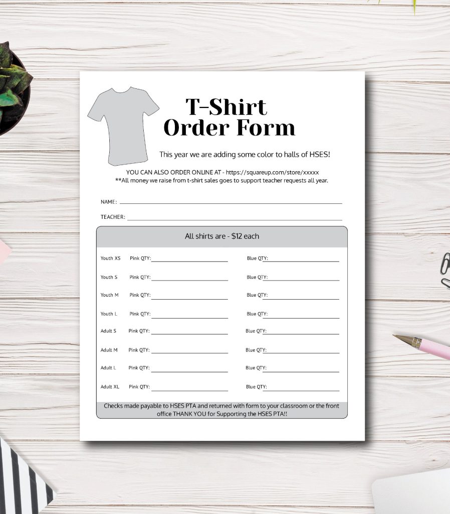 Printable Order Forms For T Shirts Fillable Form 2024