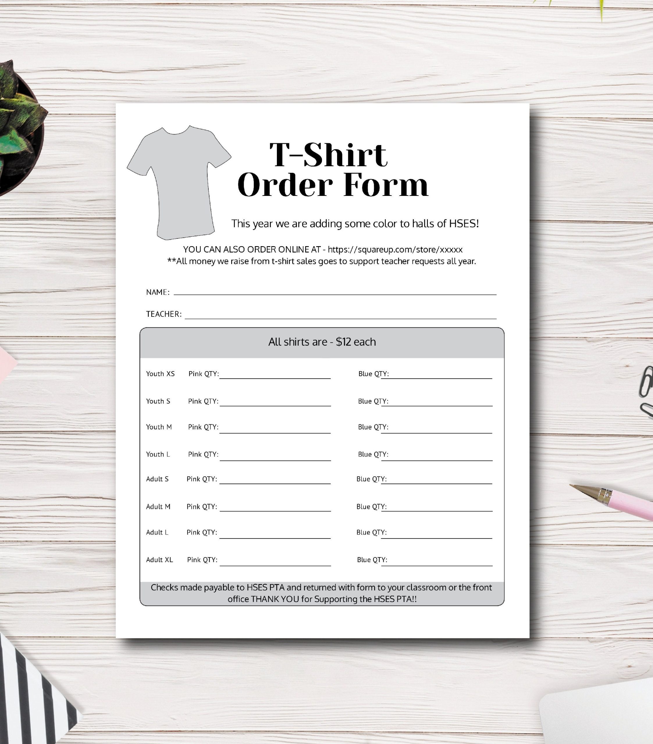 Printable Order Forms For T Shirts