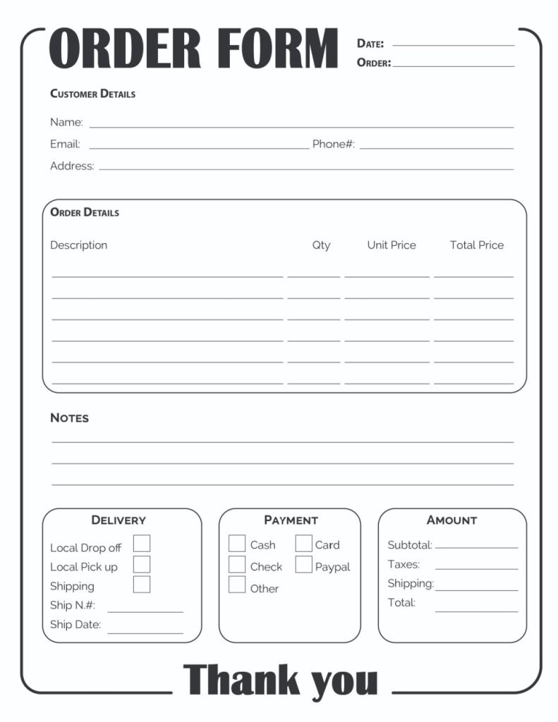 Printable Order Forms Free