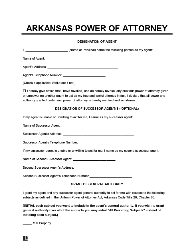 blank power of attorney form arkansas