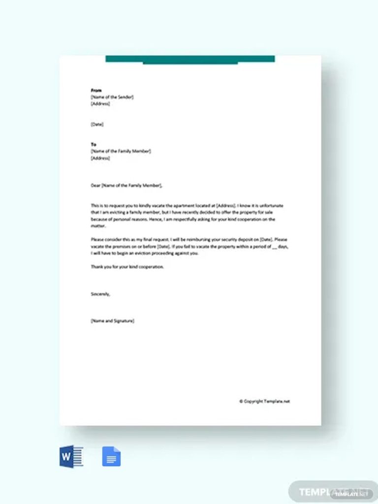 Printable Sample Eviction Letter To Family Member