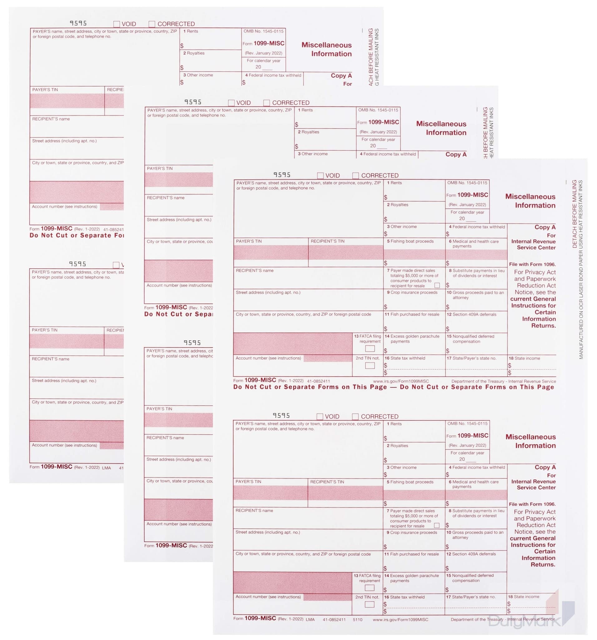 Amazon 1099 MISC Copy A 2022 Federal Income Laser Tax Forms Pack Of 25 Tax Recipients Office Products