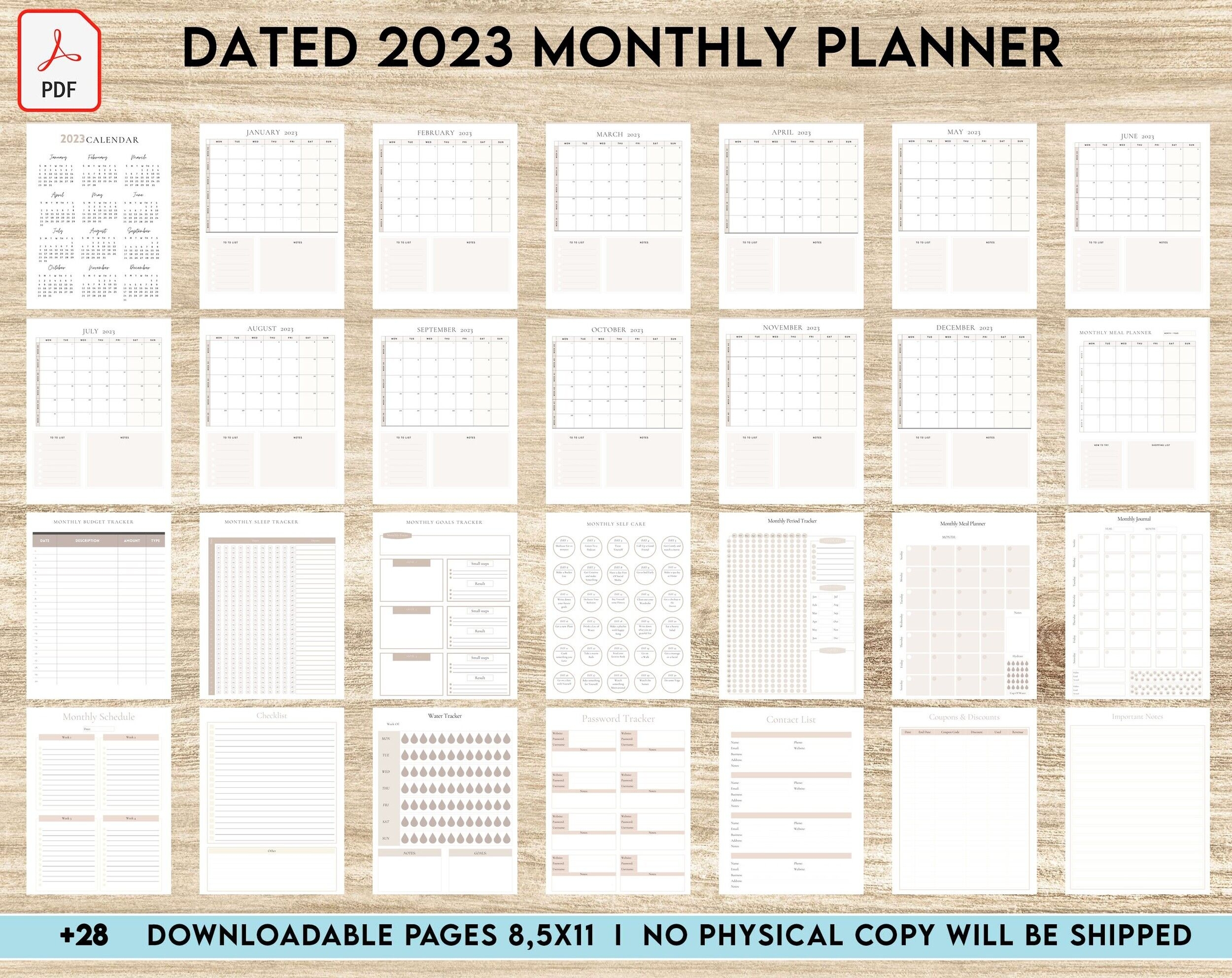 Dated 2023 Montly Planner 28 Pages 8 5x11 Or A4 Printable With 2023 Calendar Also Used As KDP Interior COMMERCIAL USE KDP Interior