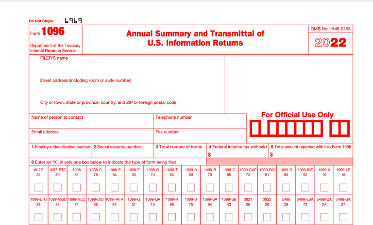 Fillable 1096 Form For 2023 Fillable Form 2023