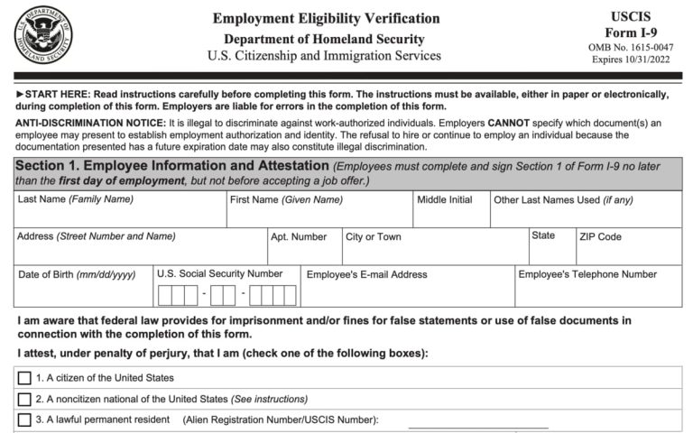 I9 Form 2022 Employment Authorization Uscis I 9 Forms Taxuni 768x480 