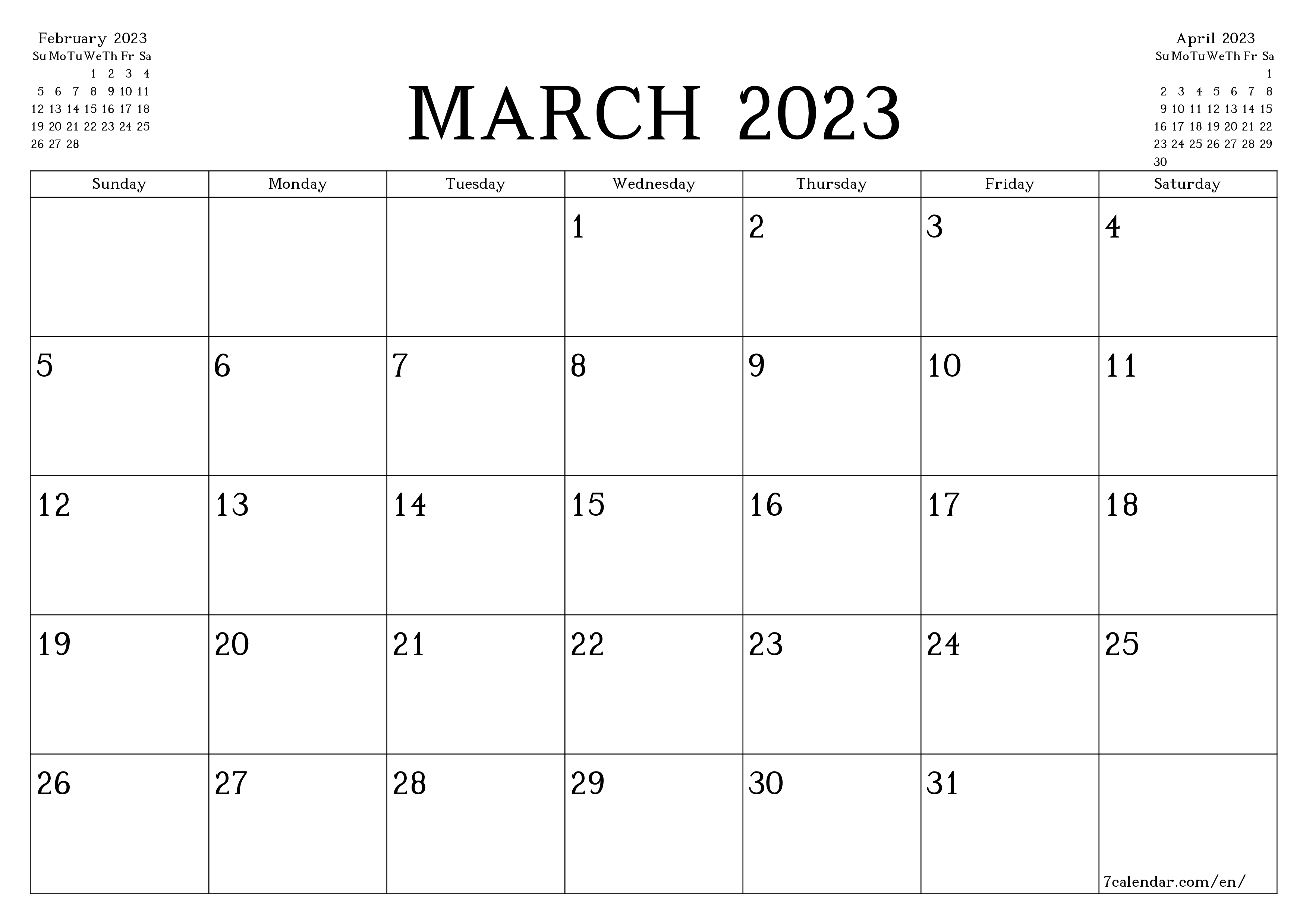 March 2023 Free Printable Calendars And Planners PDF Templates 7calendar