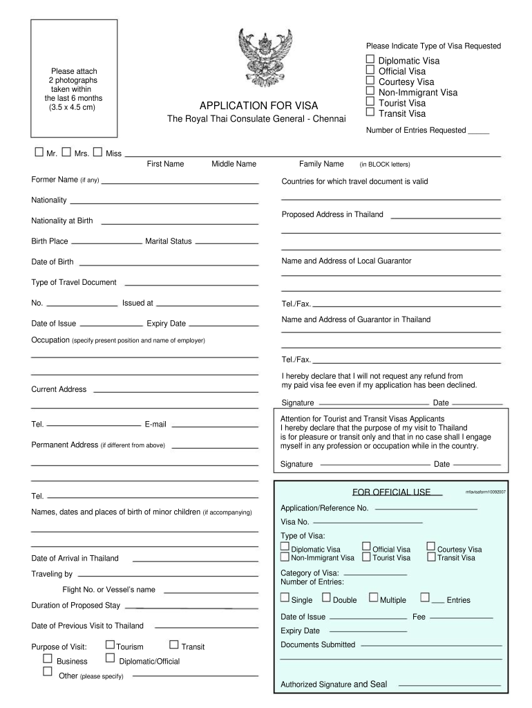 No No Download Needed Needed Thailand Visa Application Form Fill Out Sign Online DocHub