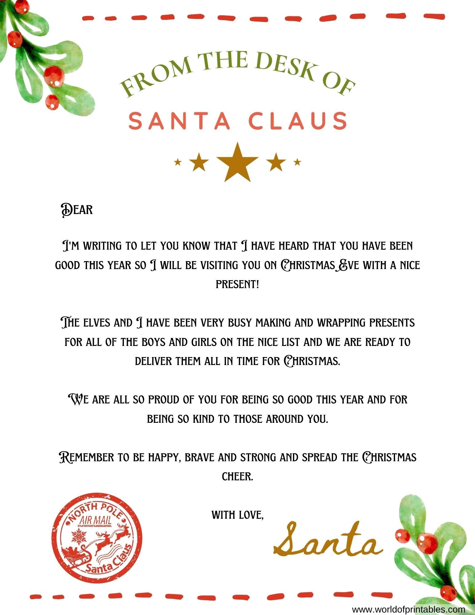 10 Best Free Letter From Santa Templates World Of Printables