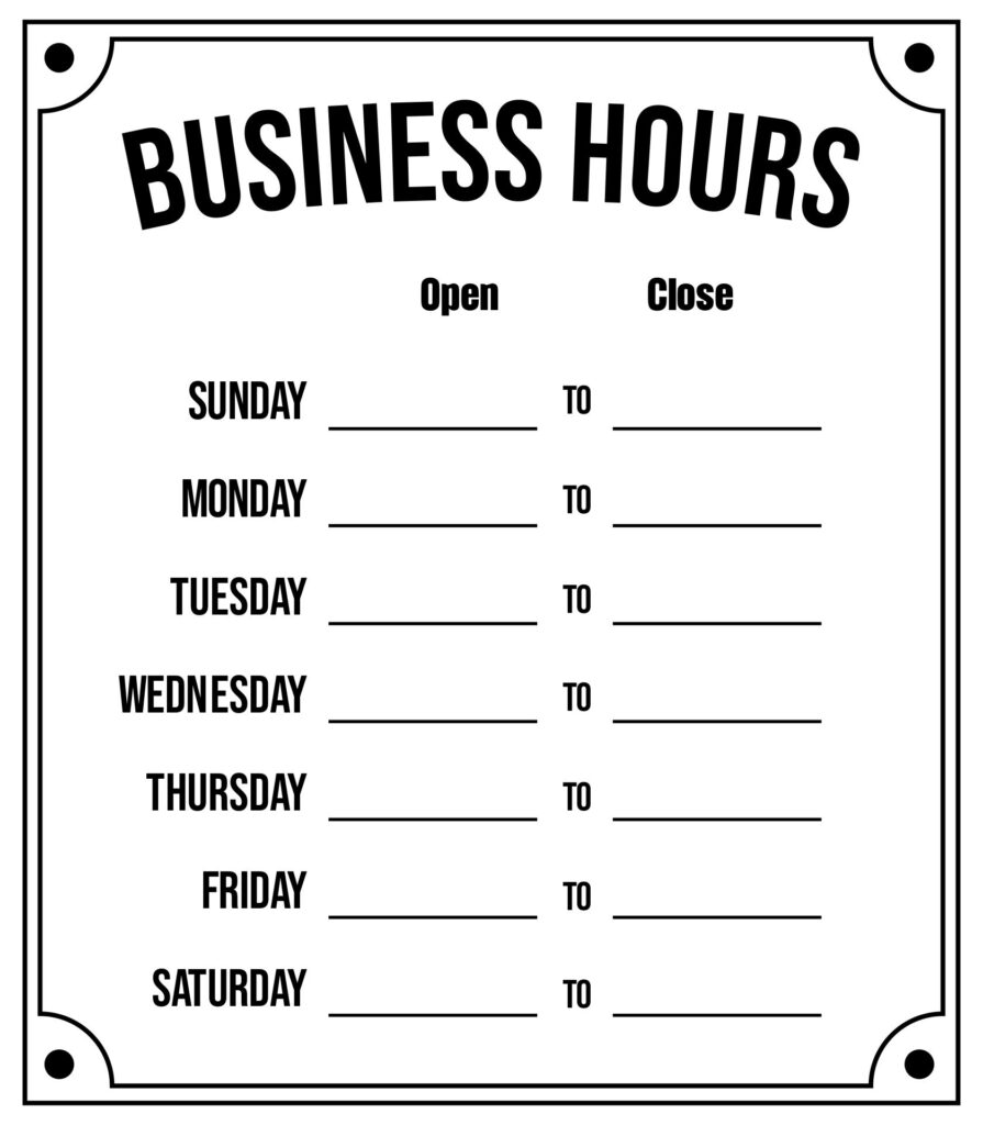 Printable Free Business Hours Template Pdf