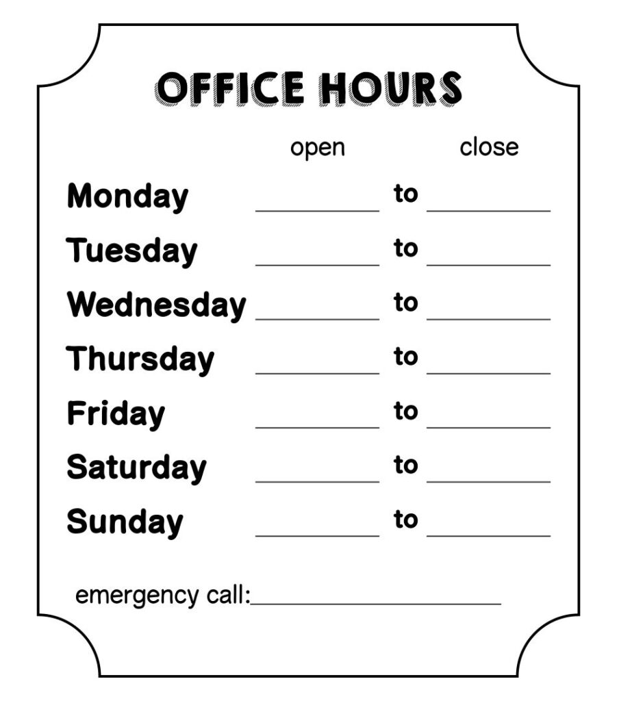 Printable Free Business Hours Template Pdf