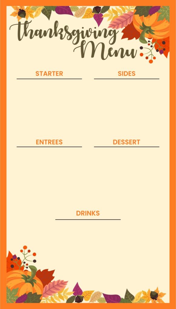 Blank Printable Thanksgiving Menu Template