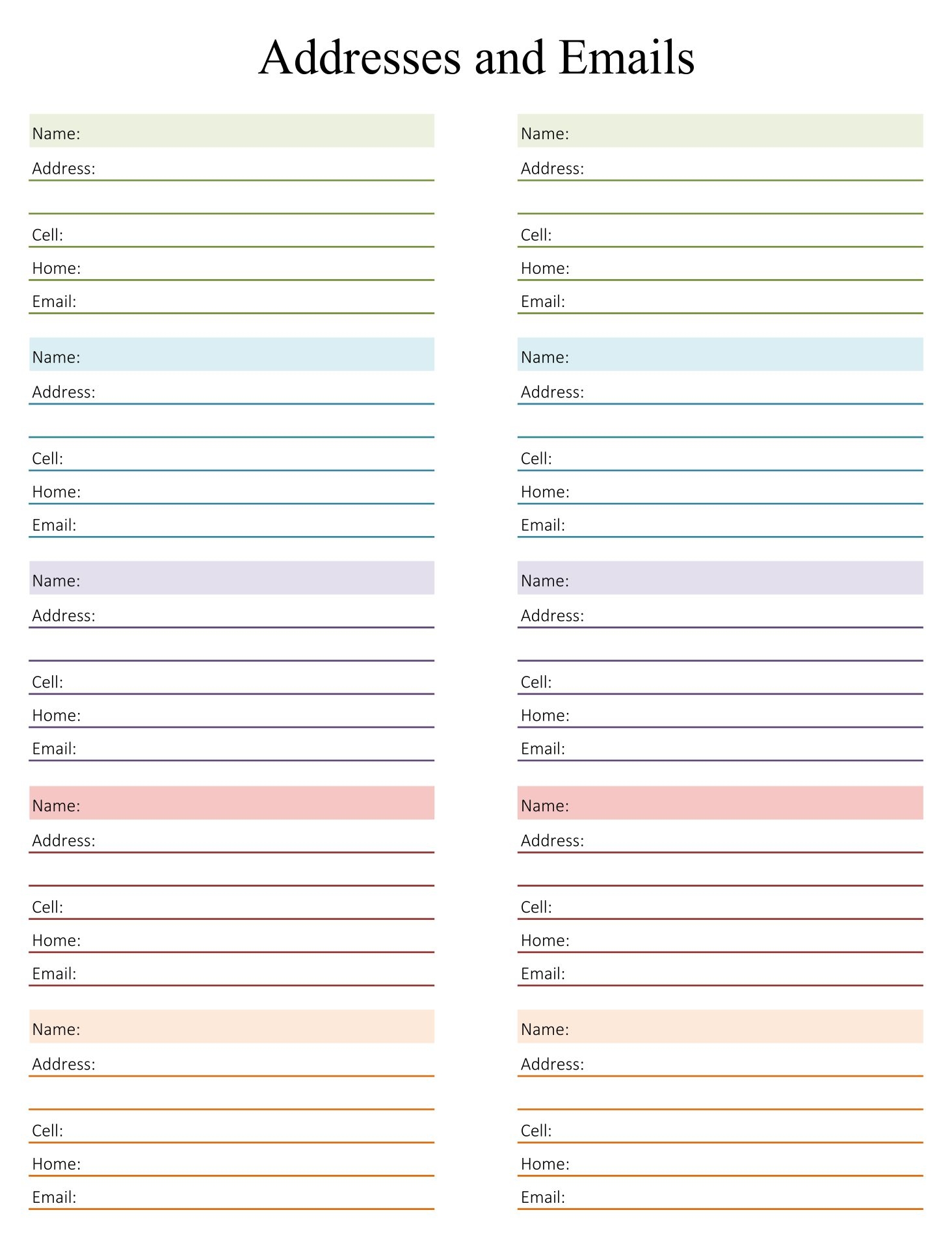 10 Best Phone Book Template Printable Printablee