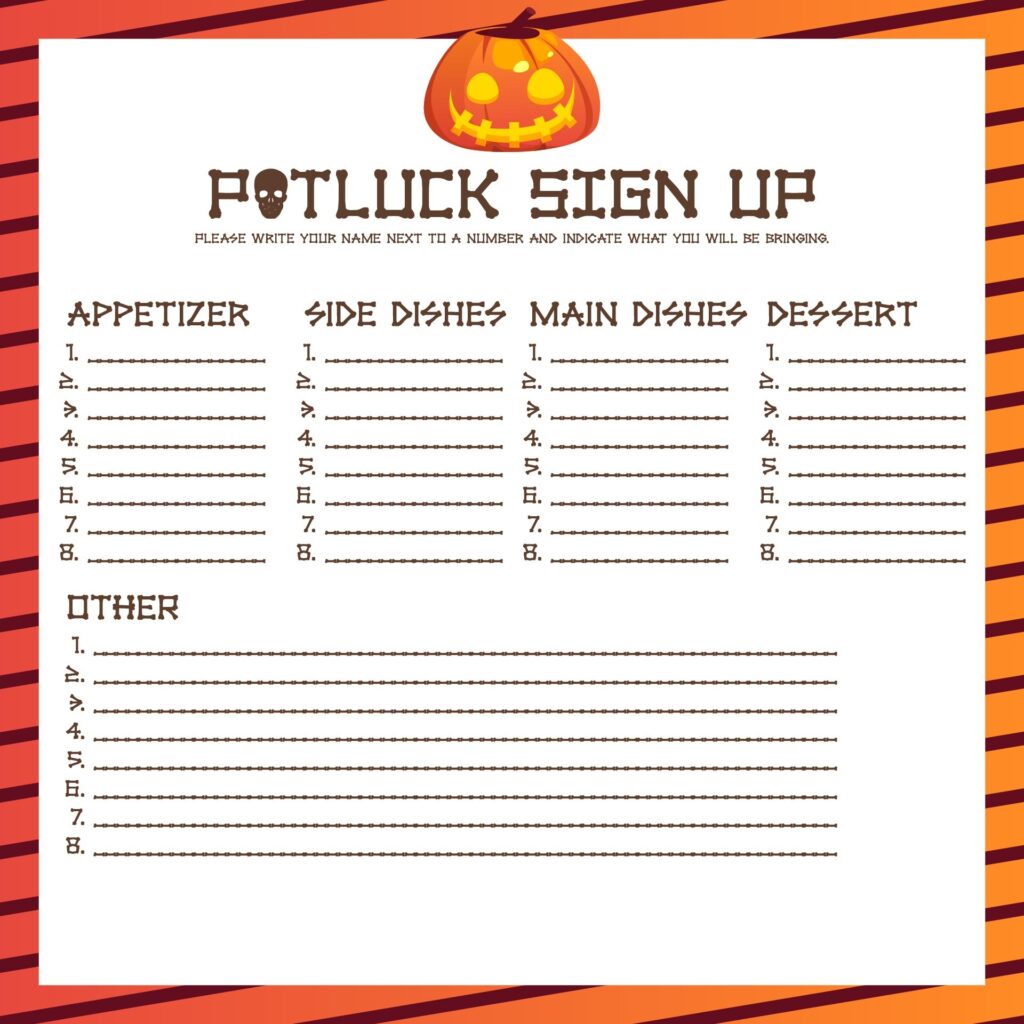 Template Printable Halloween Potluck Sign Up Sheet