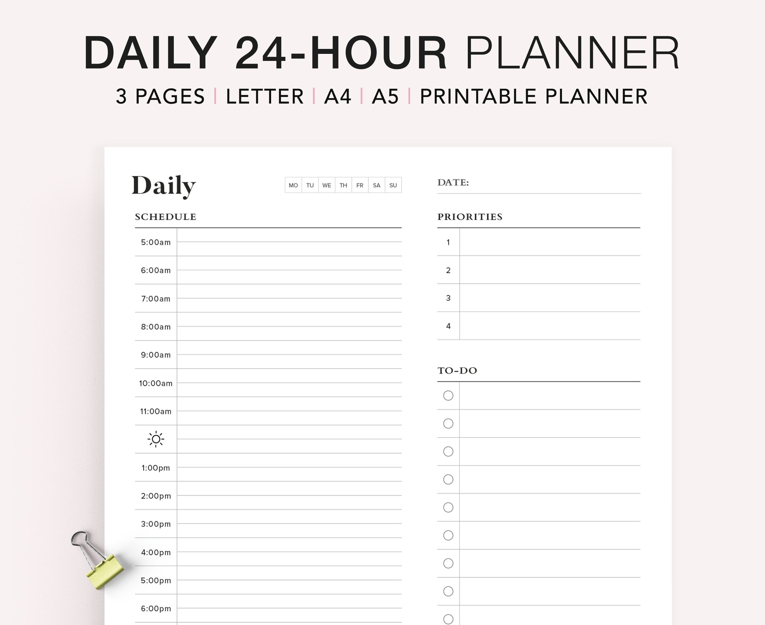 24 Hour Daily Planner Printable Hourly Planner Military Time Etsy de