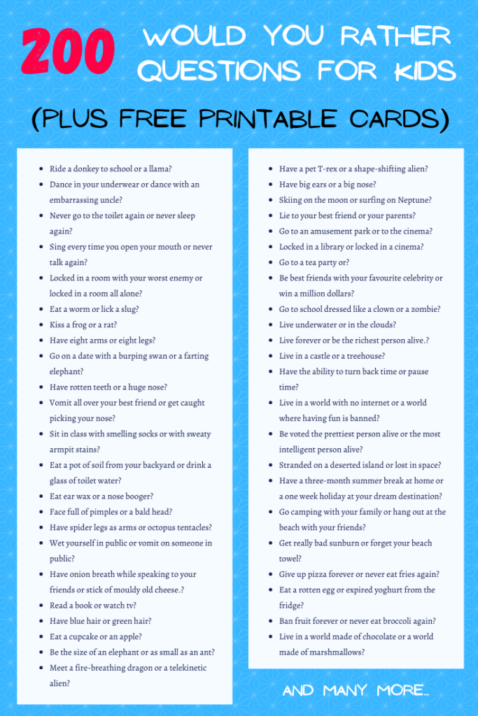 Printable Would You Rather Questions For Kids