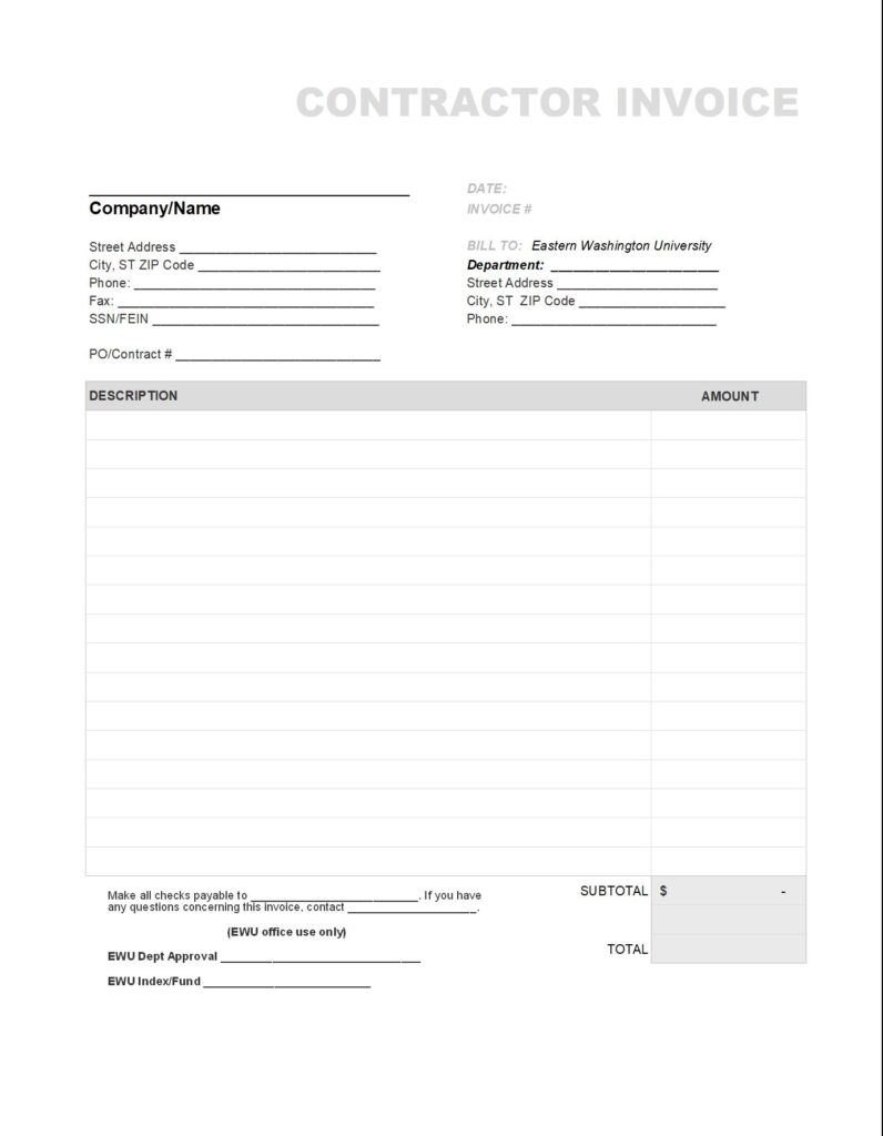 Free Printable Contractor Invoice Template