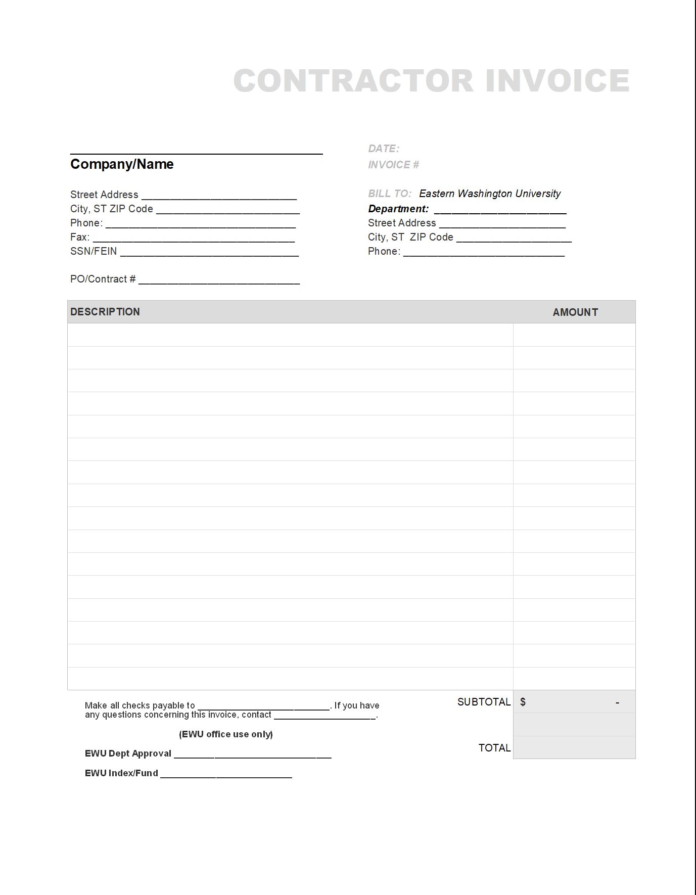 Printable Independent Contractor Invoice Template - Fillable Form 2023