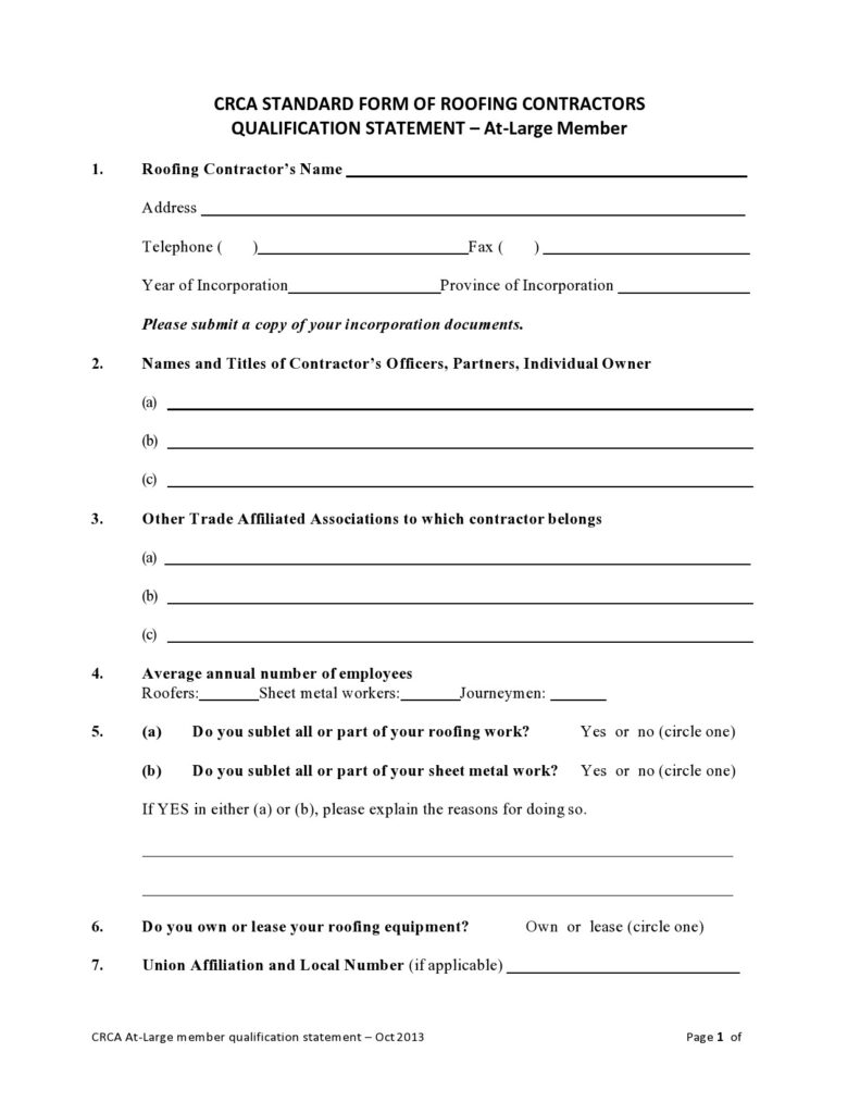 Free Printable Roofing Contract Template