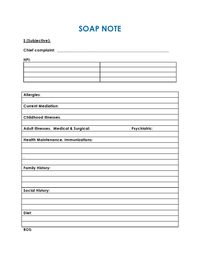 Soap Note Template Printable