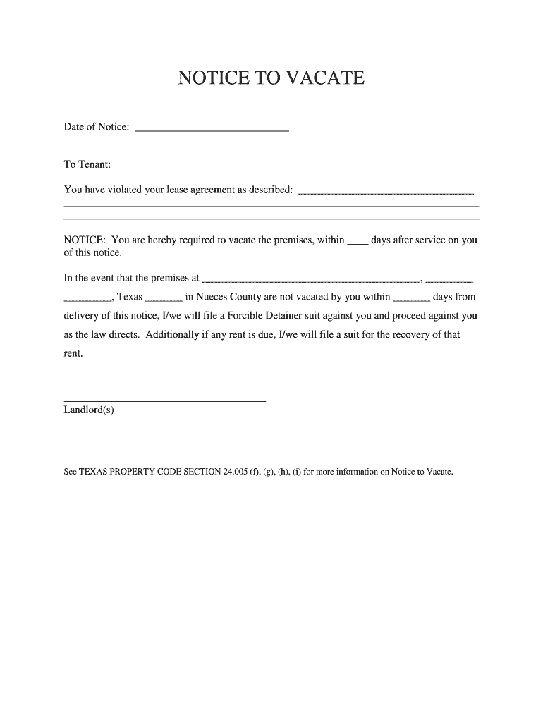 30 Day Notice To Vacate Texas Pdf Fill Online Printable Fillable Blank PdfFiller