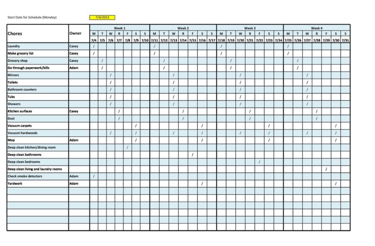 Free Printable Cleaning Schedule Template Excel - Fillable Form 2025