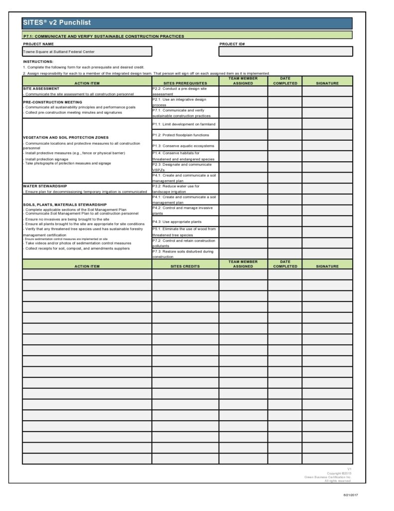 Printable Punch List Template Pdf