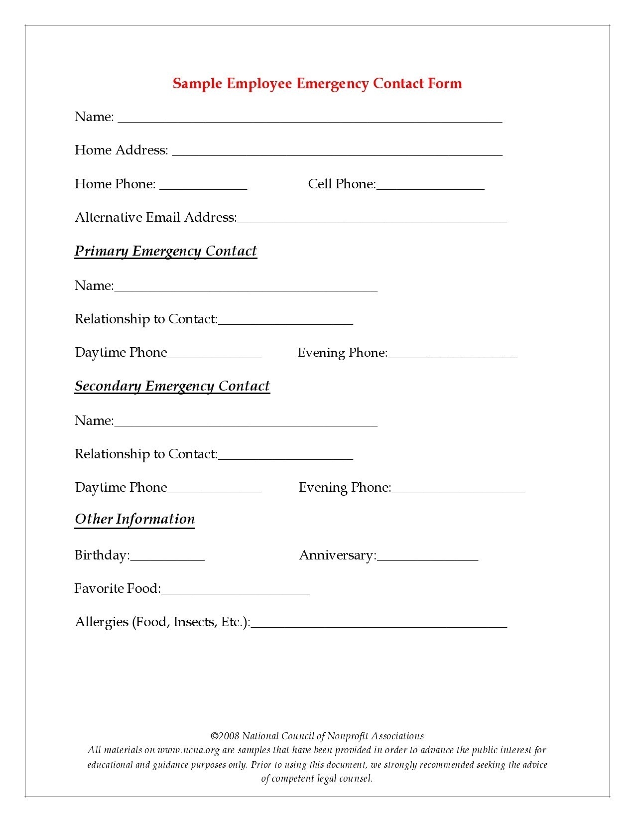 30 Printable Emergency Contact Forms 100 Free