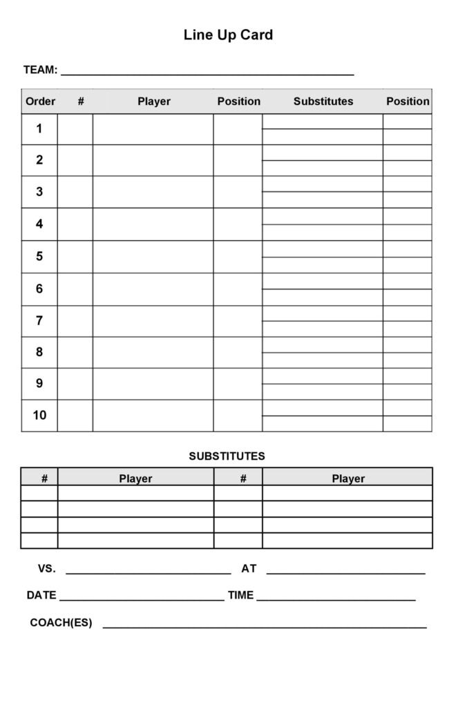 Printable Pdf Baseball Lineup Template