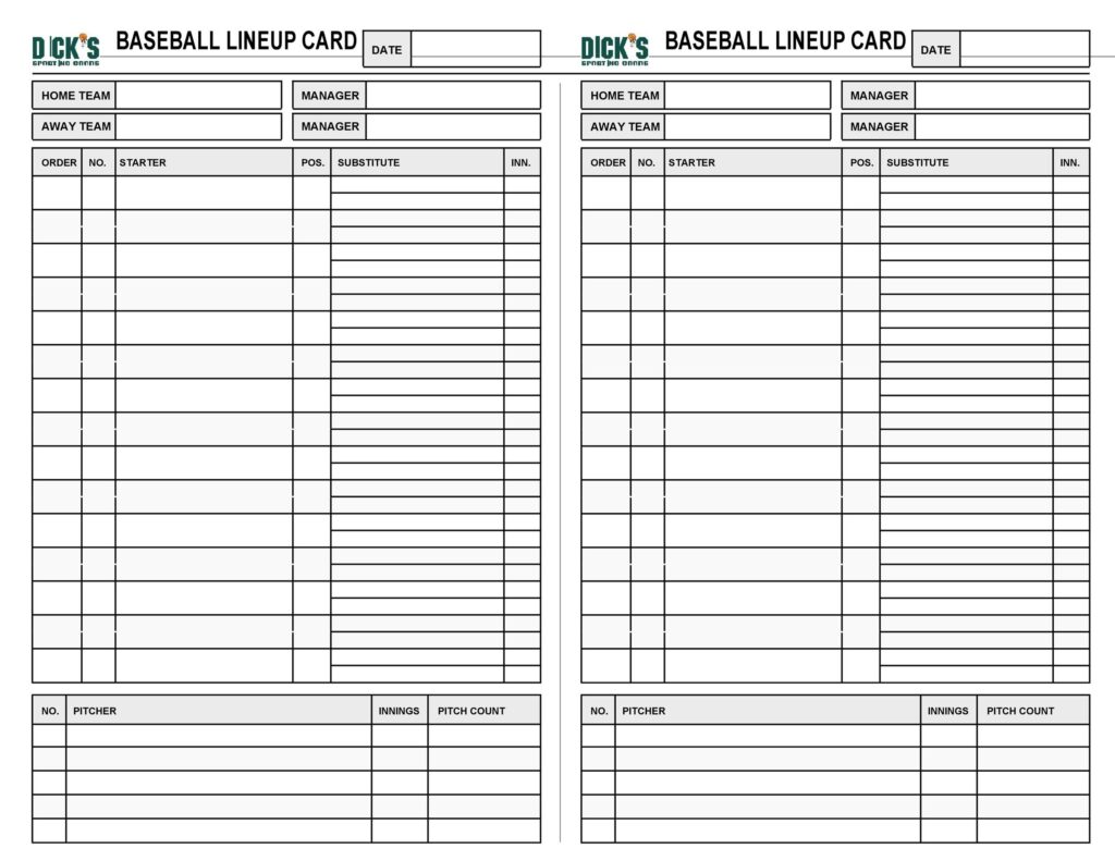 Printable Pdf Baseball Lineup Template