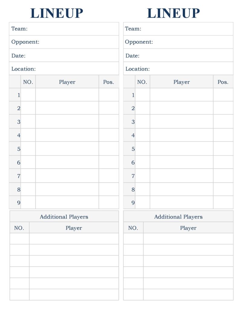 Printable Pdf Baseball Lineup Template