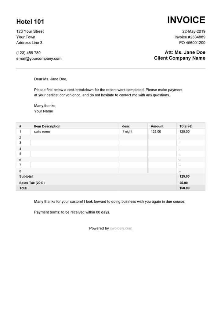 Printable Hotel Receipt Template