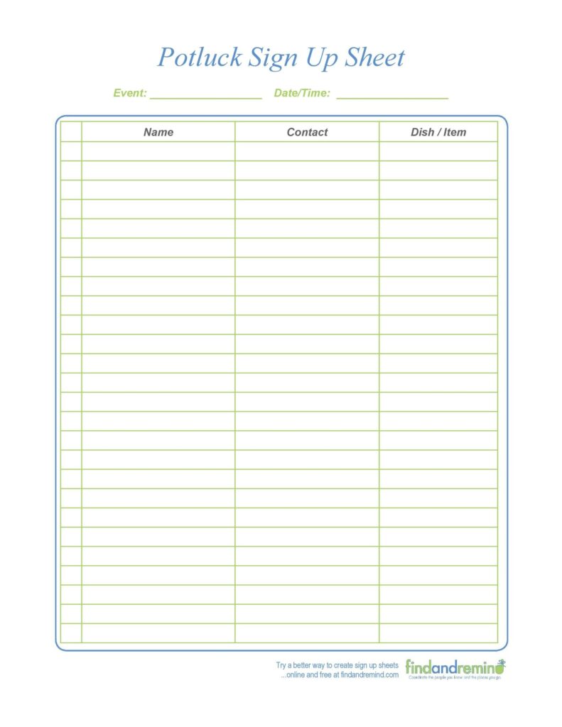 37 Best Potluck Sign up Sheets For Any Occasion TemplateLab