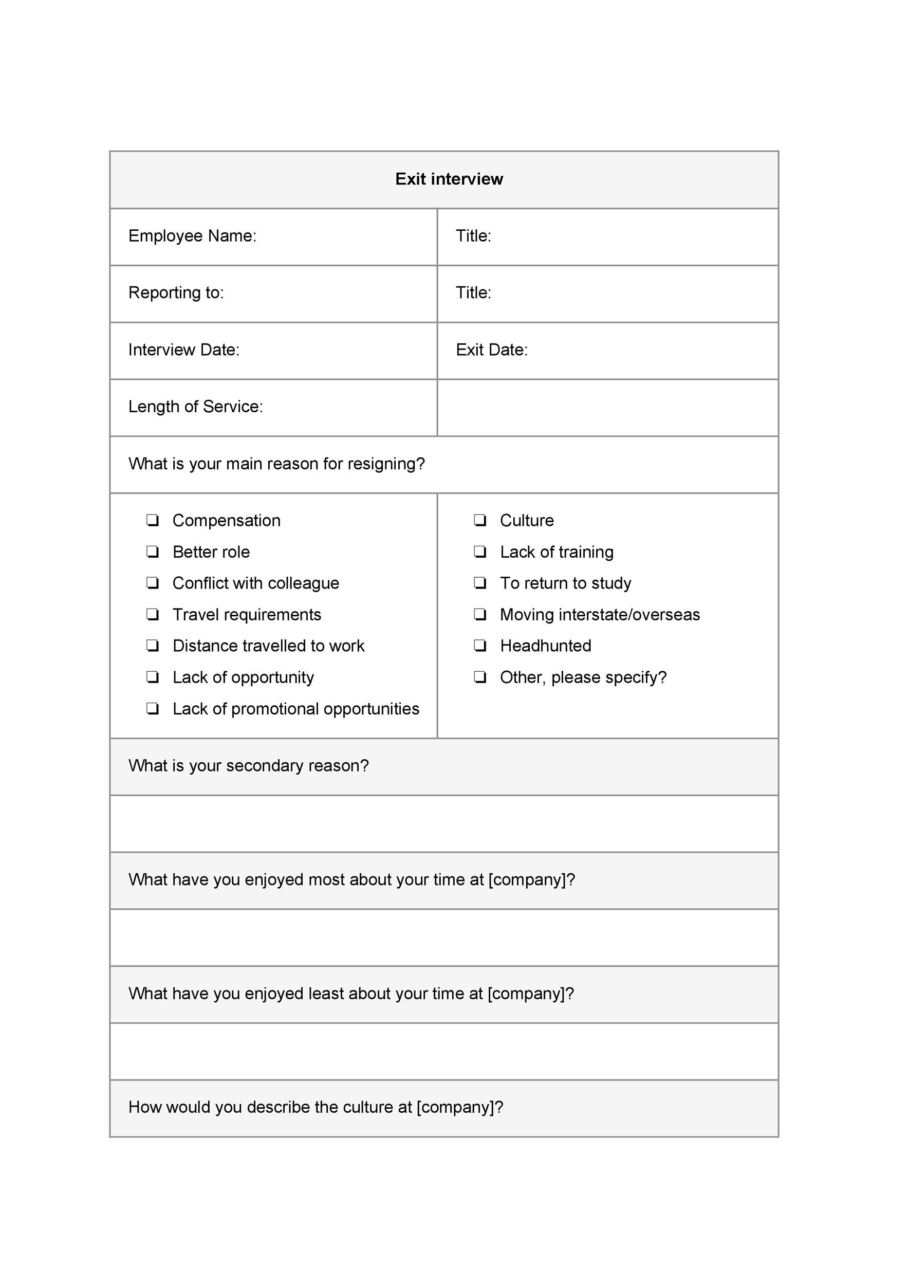 40 Best Exit Interview Templates Forms TemplateLab