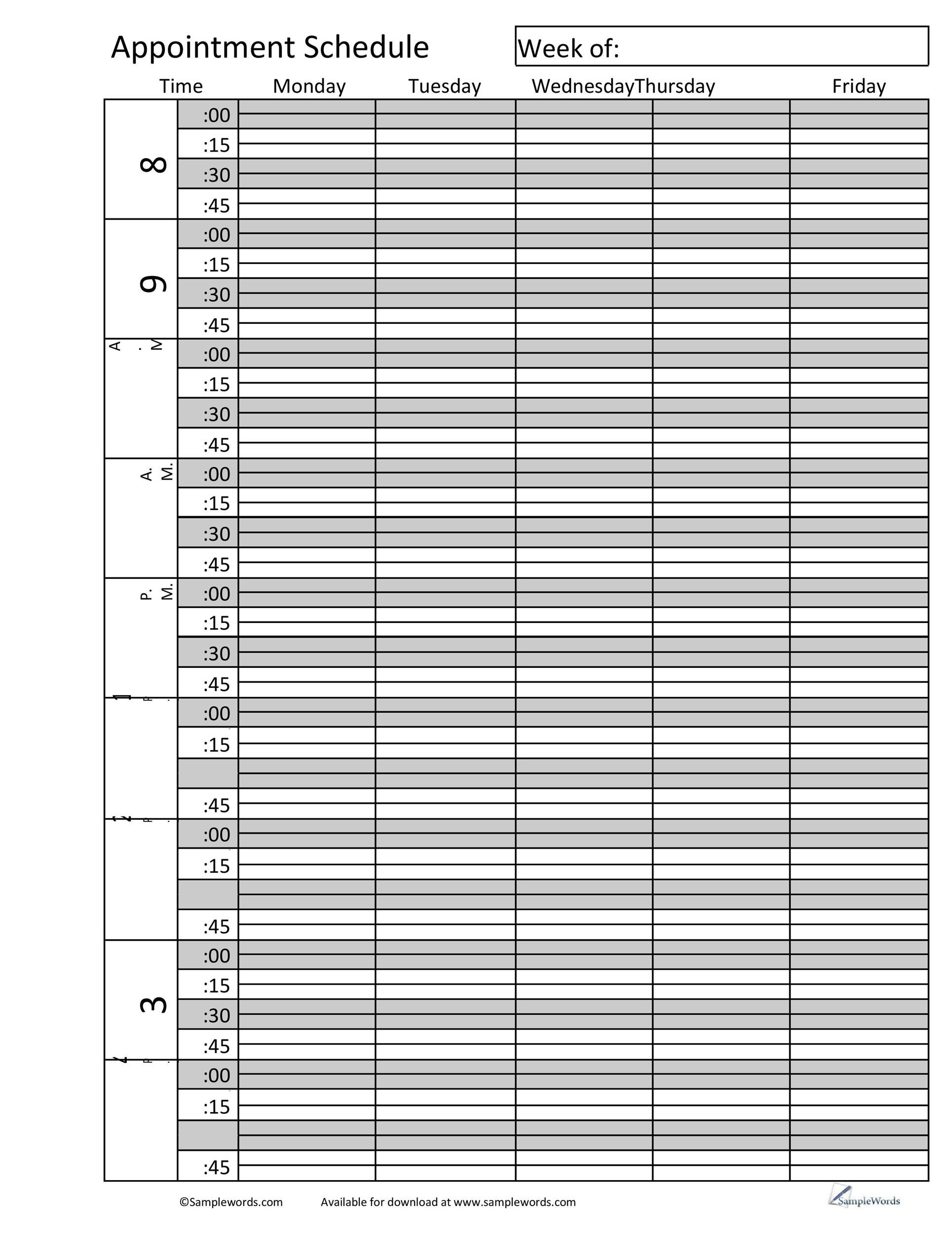 45 Printable Appointment Schedule Templates Appointment Calendars 