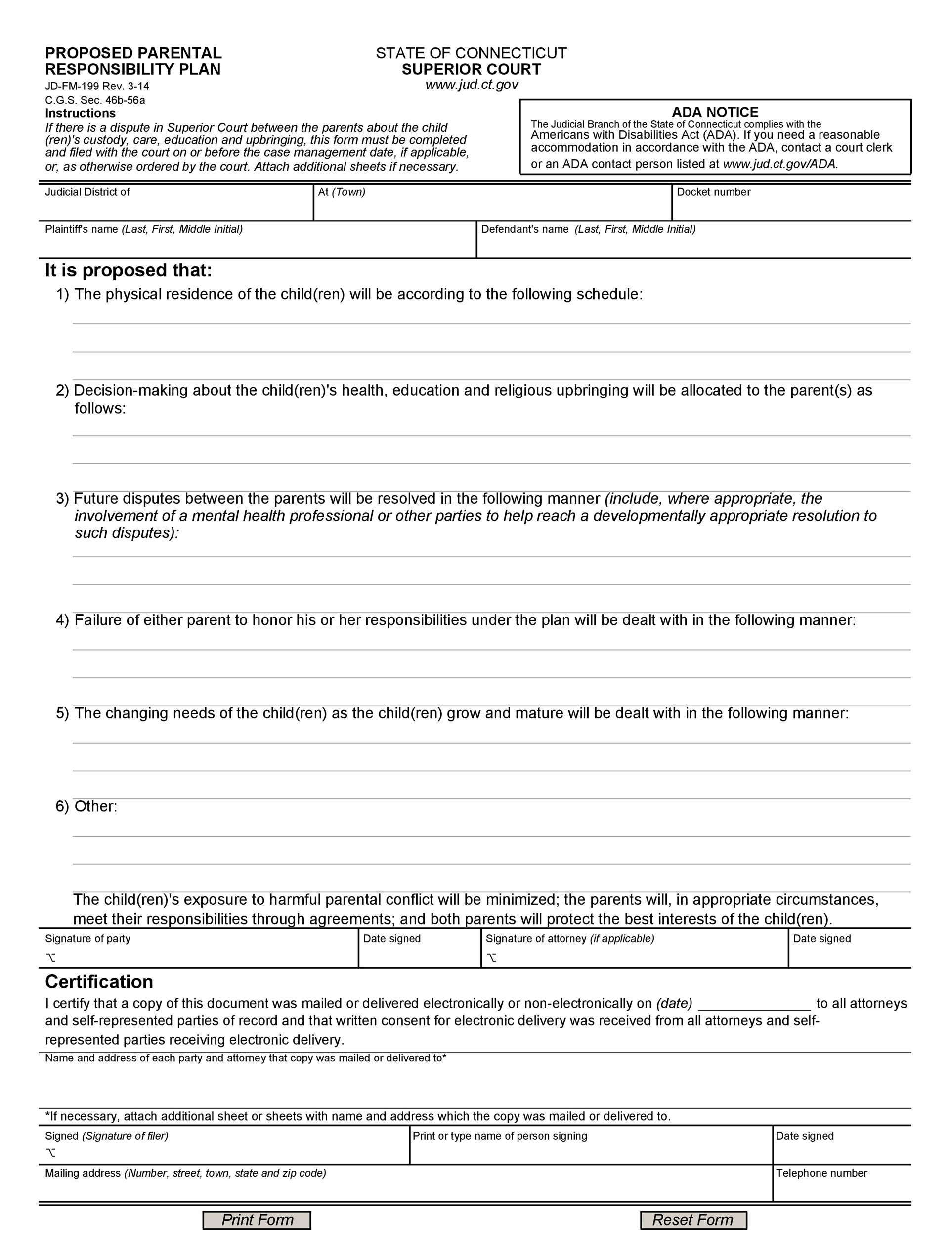 49 FREE Parenting Plan Custody Agreement Templates TemplateLab