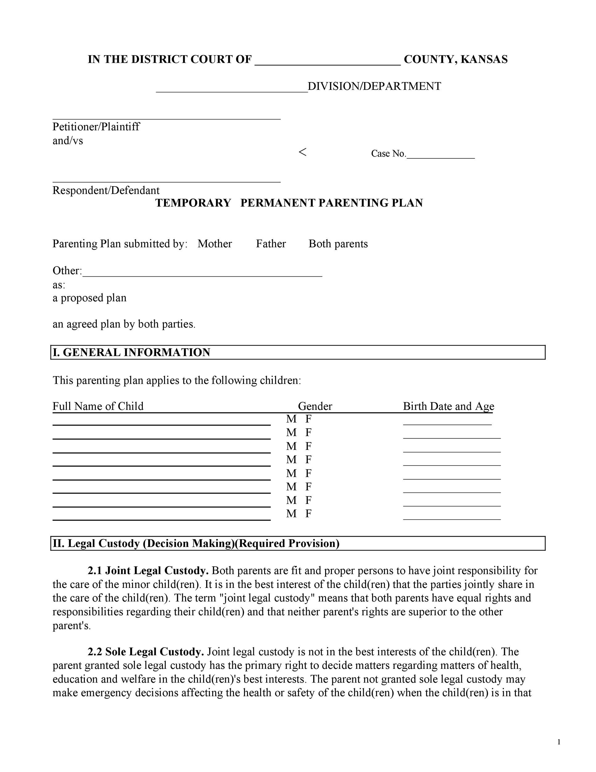 49 FREE Parenting Plan Custody Agreement Templates TemplateLab