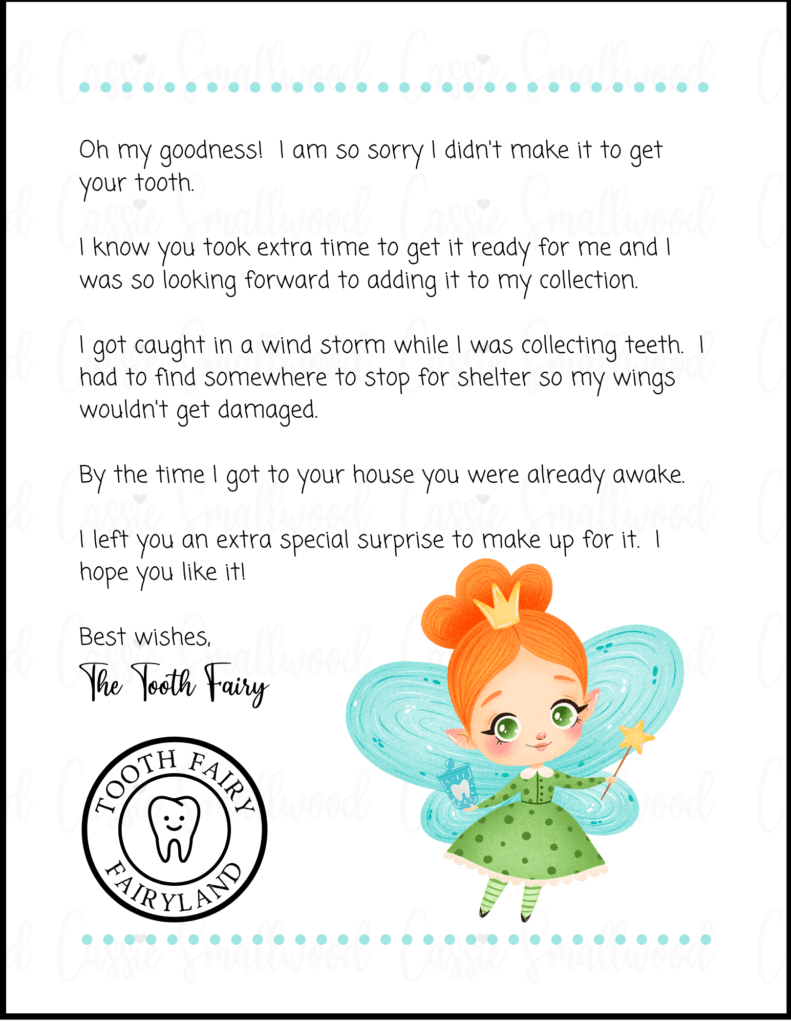 Template Free Printable Tooth Fairy Letter Pdf