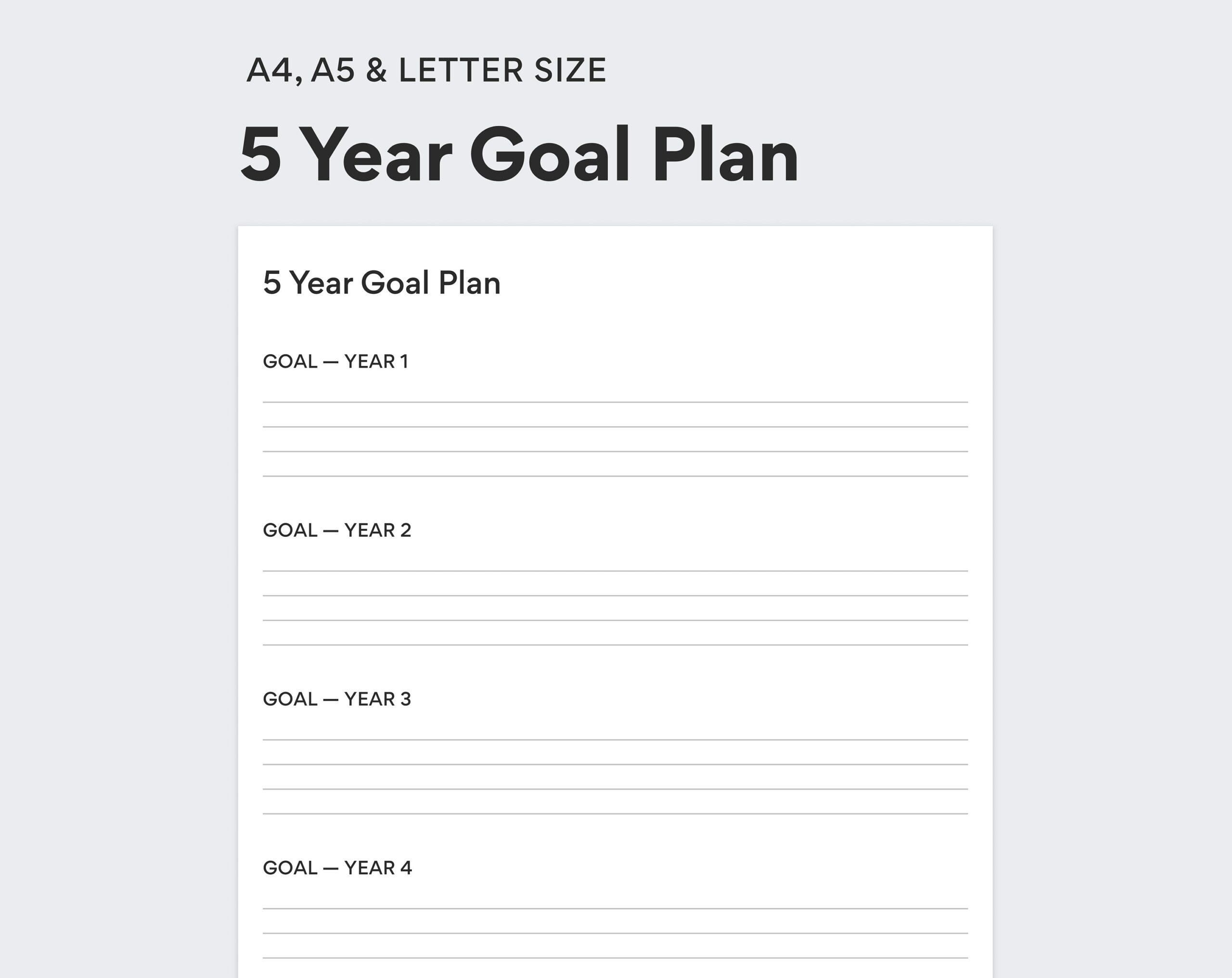 5 Year Goal Plan Goal Setting Worksheet Printable Goal Etsy de