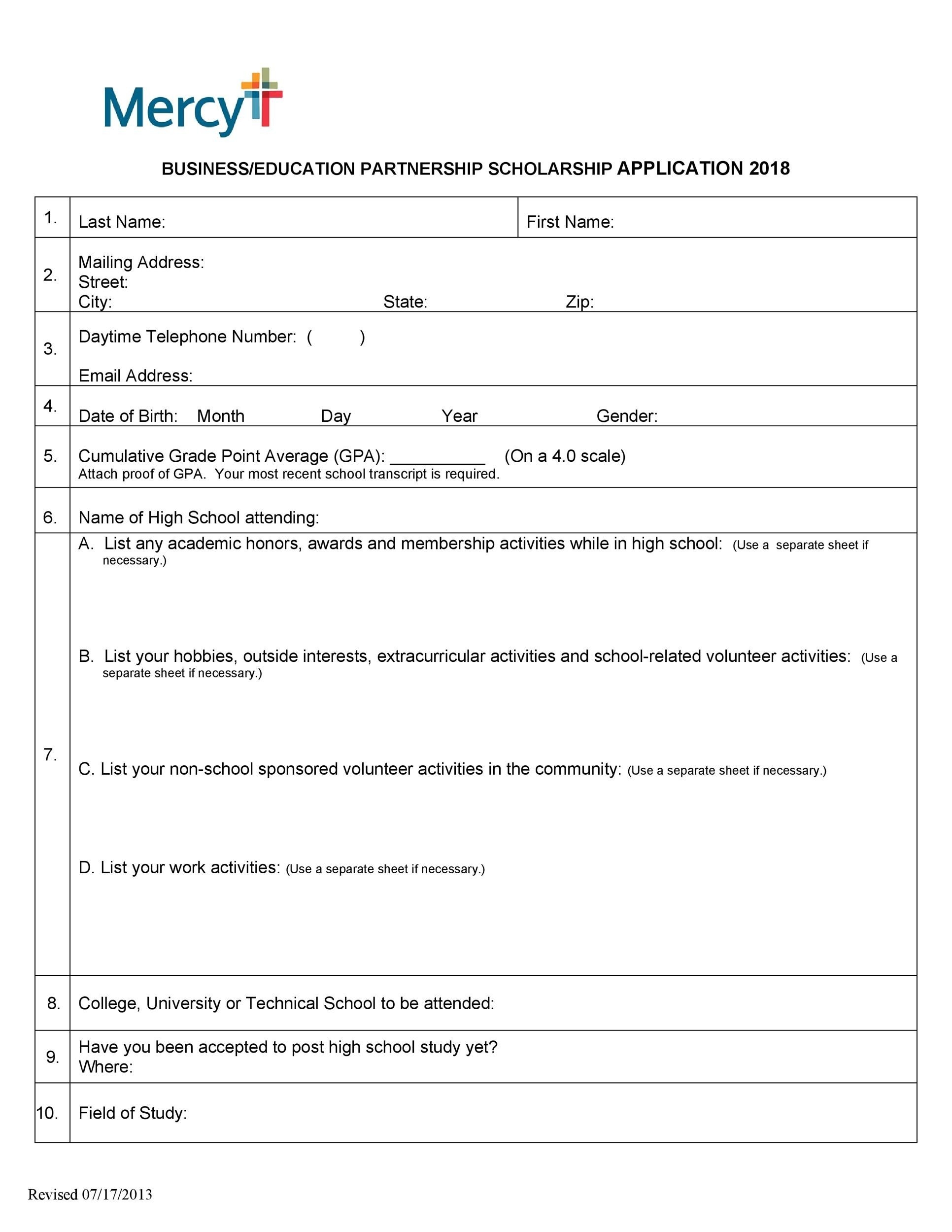 50 Free Scholarship Application Templates Forms TemplateLab