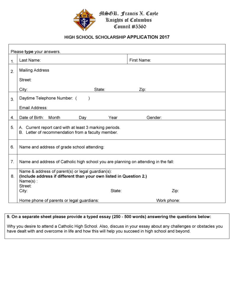 Word Printable Scholarship Application Template