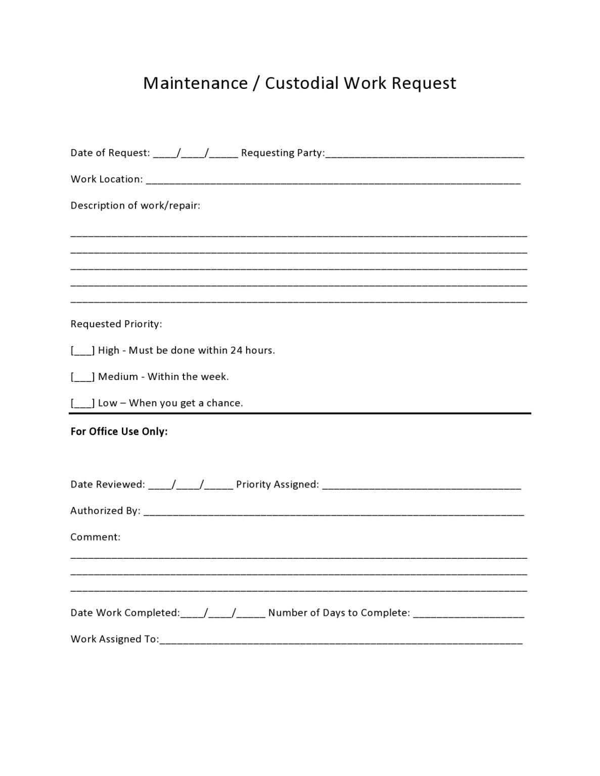 Free Printable Maintenance Request Form Template - Fillable Form 2023